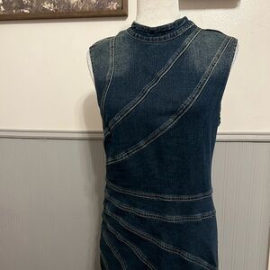Shein Patterned Denim Maxi Sleeveless Dress w/ Side Slit
